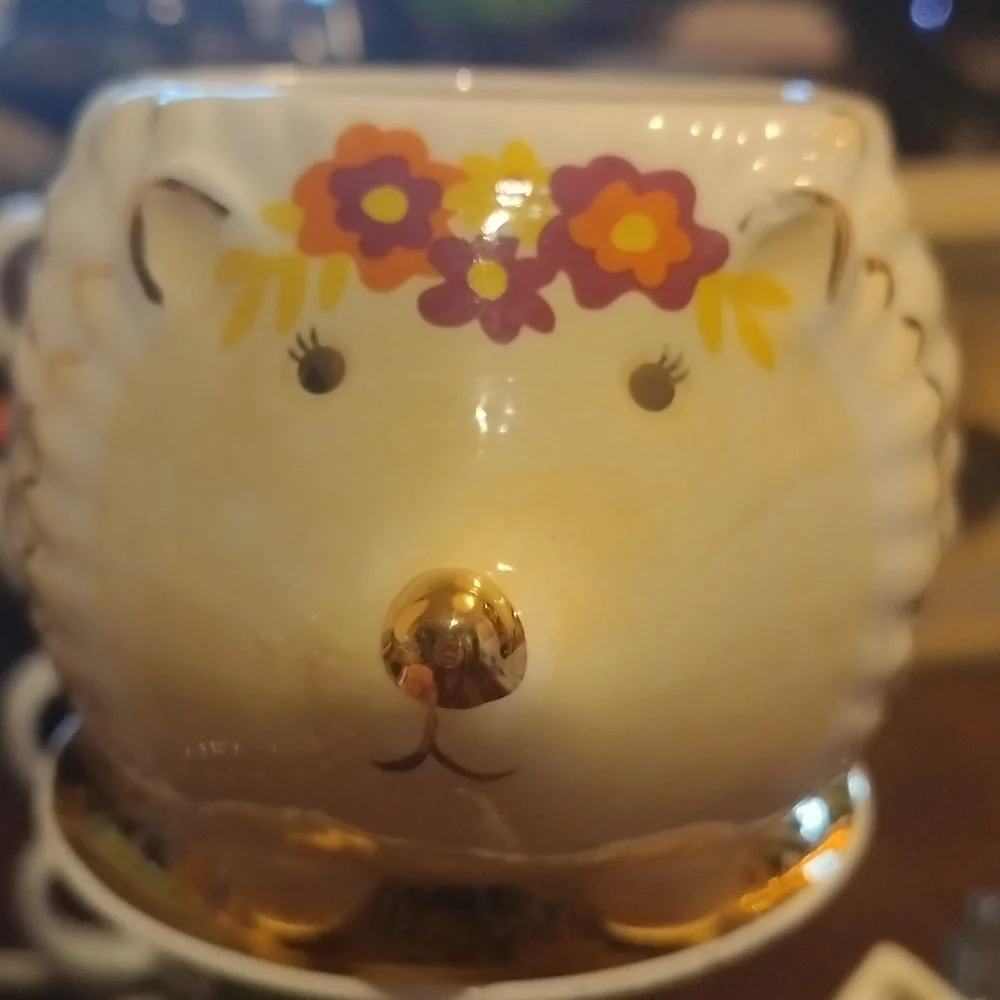 Paper Source Ceramic Porcupine Planter/Mug with Floral Accents. 721GW3